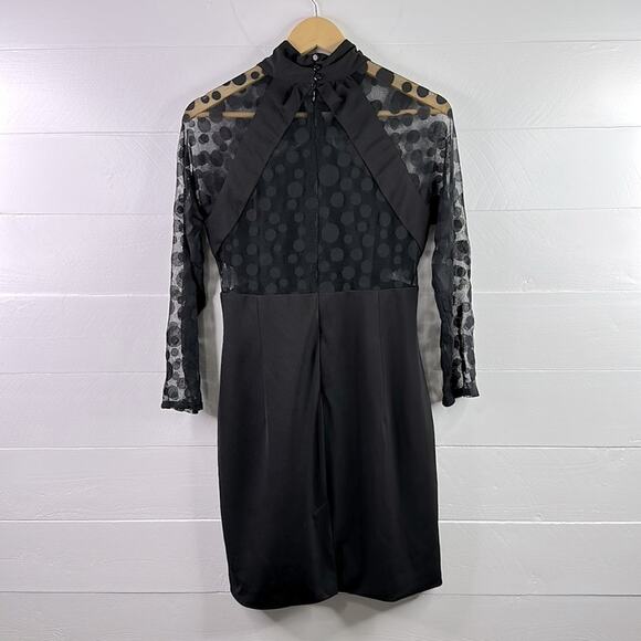 KAREN MILLEN Black Mesh Polka Dot Below Knee Polyester Long Sleeve Dress Size 10 - Picture 2 of 11